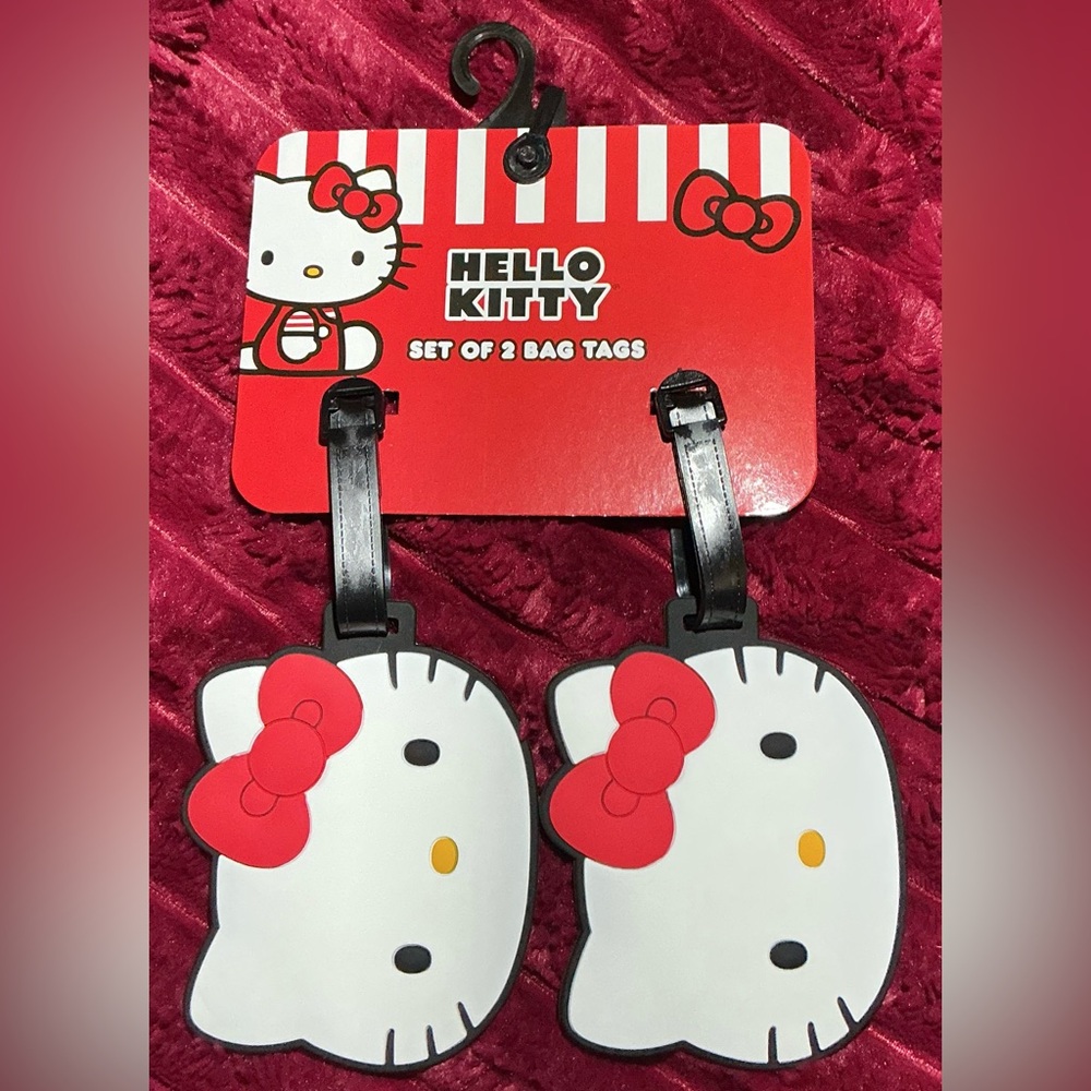 🆕 Hello Kitty Red, White & Black Silicone Bag Tag Set - 2 Pack
